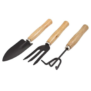 Rockeyshop Gardening Tools - Falcon Gloves, Flower Cutter/Scissor & Garden Tool Wooden Handle (3pcs-Hand Cultivator, Small Trowel, Garden Fork)