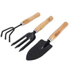 Rockeyshop Gardening Tools - Reusable Rubber Gloves, Flower Cutter & Garden Tool Wooden Handle (3pcs-Hand Cultivator, Small Trowel, Garden Fork)