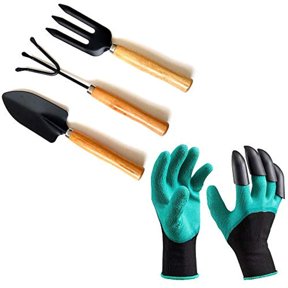 Rockeyshop Gardening Hand Cultivator, Big Digging Trowel, Shovel & Garden Gloves with Claws for Digging & Planting