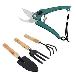 Rockeyshop Gardening Tools - Flover Cutter & Garden Tool Wooden Handle (3pcs-Hand Cultivator, Small Trowel, Garden Fork)