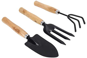 Rockeyshop Gardening Tools - Flover Cutter & Garden Tool Wooden Handle (3pcs-Hand Cultivator, Small Trowel, Garden Fork)