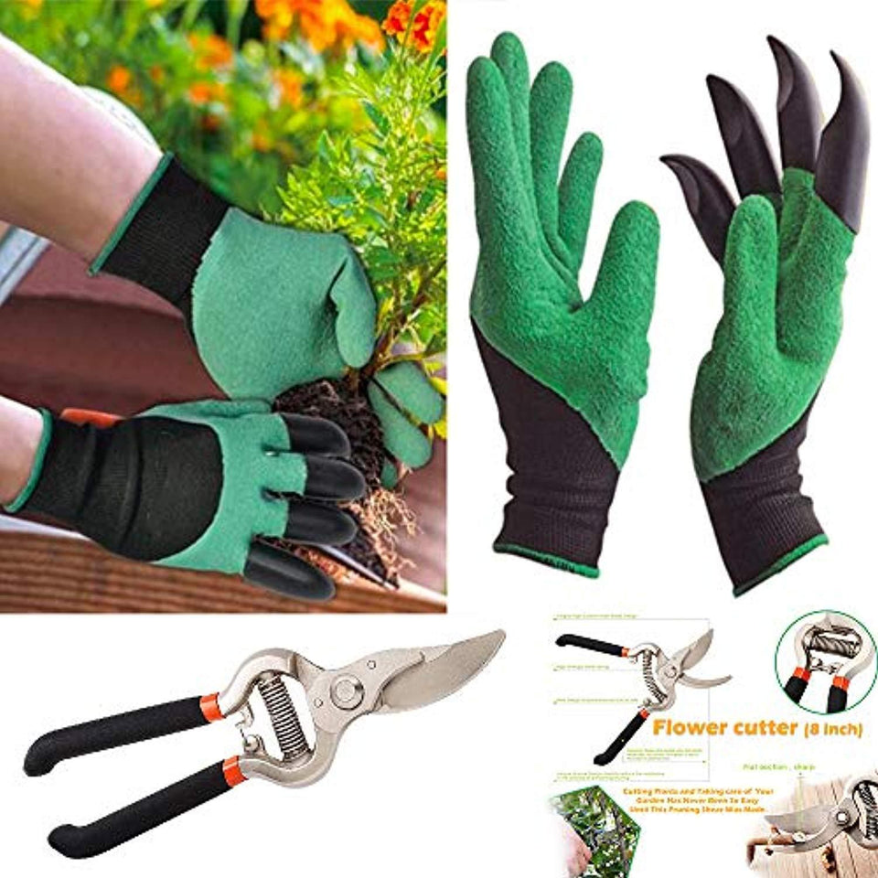 Rockeyshop Gardening Tools - Gardening Gloves and Flower Cutter/Scissor/Pruners