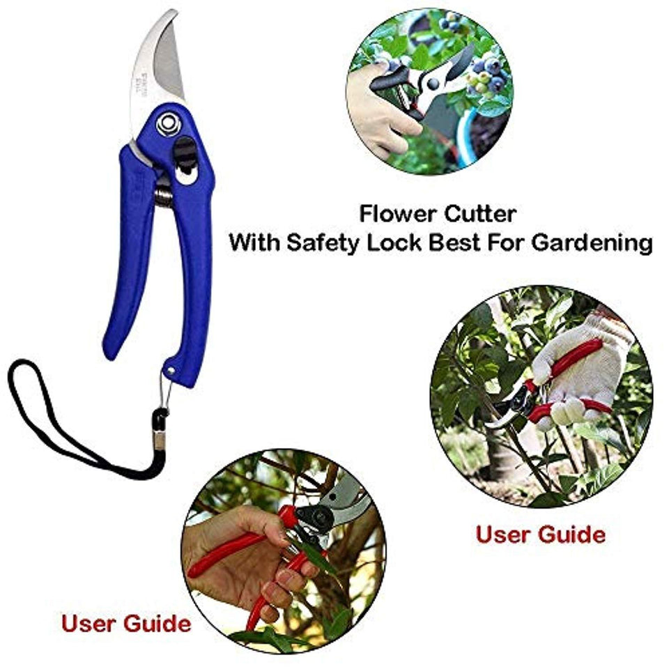 Rockeyshop Gardening Tools - Falcon Gloves, Flower Cutter/Scissor & Garden Tool Wooden Handle (3pcs-Hand Cultivator, Small Trowel, Garden Fork)