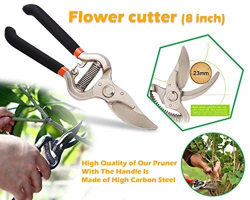 Rockeyshop Gardening Tools - Reusable Rubber Gloves, Pruners Scissor(Flower Cutter) & Garden Tool Wooden Handle (3pcs-Hand Cultivator, Small Trowel, Garden Fork)