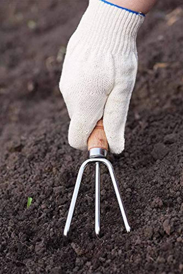 Rockeyshop Gardening Tools - Falcon Gloves, Flower Cutter/Scissor & Garden Tool Wooden Handle (3pcs-Hand Cultivator, Small Trowel, Garden Fork)