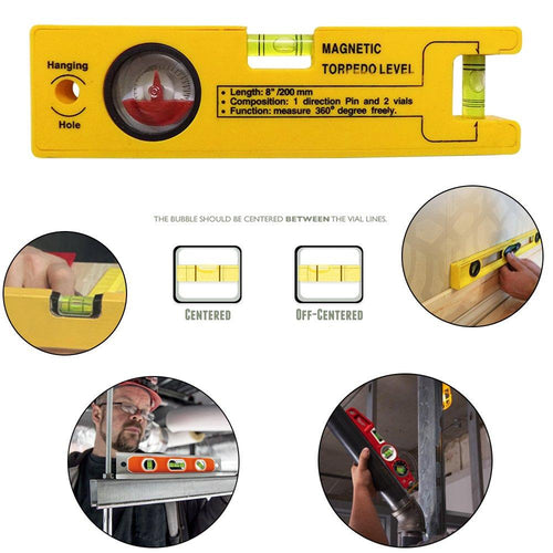 8-inch Magnetic Torpedo Level with 1 Direction Pin, 2 Vials and 360 Degree View