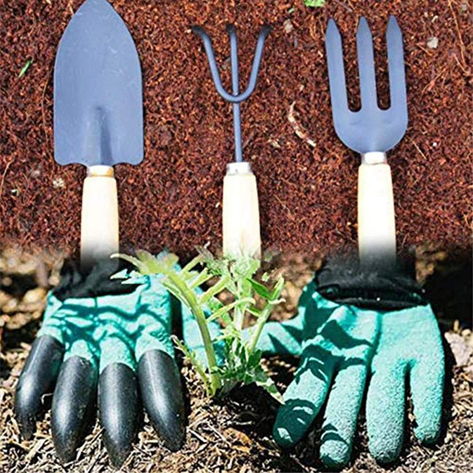 Rockeyshop Gardening Hand Cultivator, Big Digging Trowel, Shovel & Garden Gloves with Claws for Digging & Planting