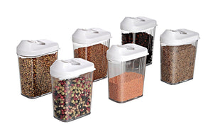 096 Plastic Easy Flow Storage Jar with Lid (750ml, Set of 6)