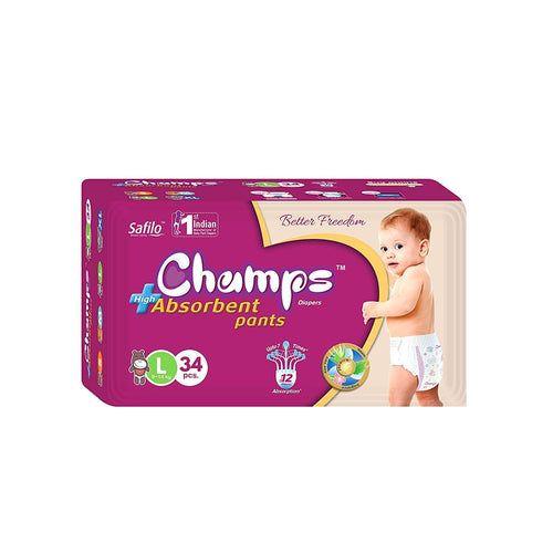 954 Premium Champs High Absorbent Pant Style Diaper Large Size, 34 Pieces (954_Large_34)