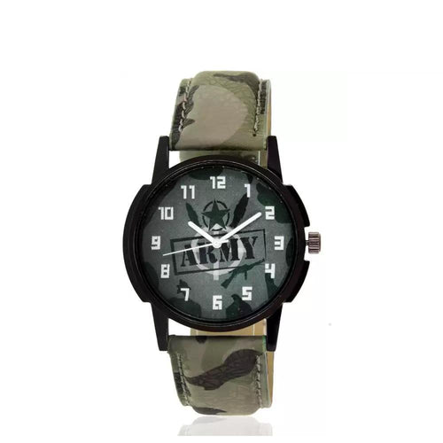 wt1005- Unique & Premium Analogue Watch Army Print Multicolour Dial Leather Strap (Army 5)
