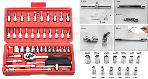 422 Socket 1/4 Inch Combination Repair Tool Kit (Red, 46 pcs)