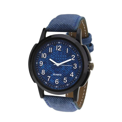 wt1001- Unique & Premium Analogue Watch Denim Blue Print Dial Leather Strap (Watch 1)