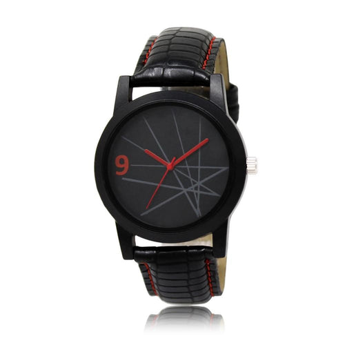 wt1013- Unique & Premium Analogue Watch Lines with black Dial Leather Strap (watch 9_13)