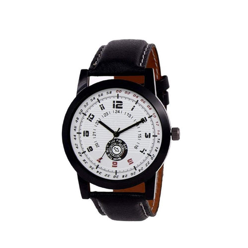 wt1008- Unique & Premium Analogue Watch White Print Multi colour Dial Leather Strap (Watch_8)
